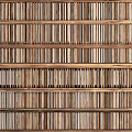 Natural Wood Partition Interior Design With Vertical Slats And Layered Structure
