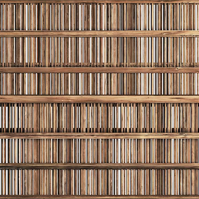 Natural Wood Partition Interior Design With Vertical Slats And Layered Structure 3d model