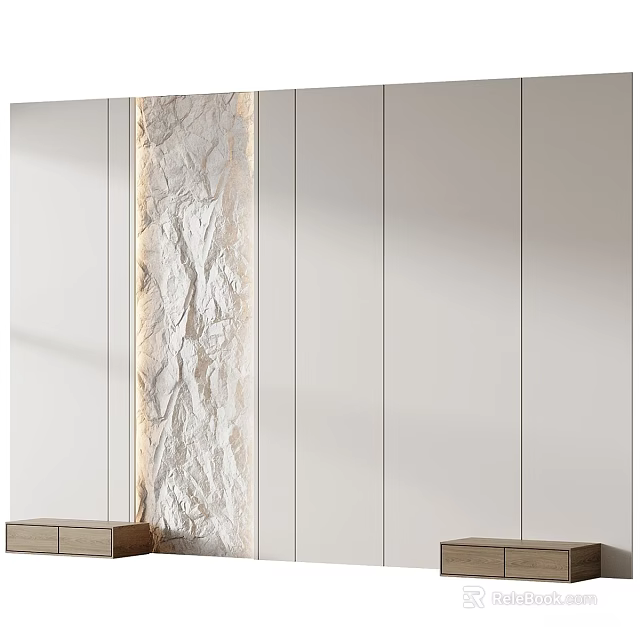 Modern Bed Background Wall With Textured Panel And Ambient Lighting Design 3d model 