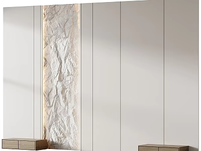 Modern Bed Background Wall With Textured Panel And Ambient Lighting Design 3d model