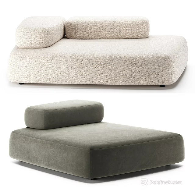 Modern Comfortable Chaise Lounge With Soft Cushions And Neutral Toned Fabric 3d model 