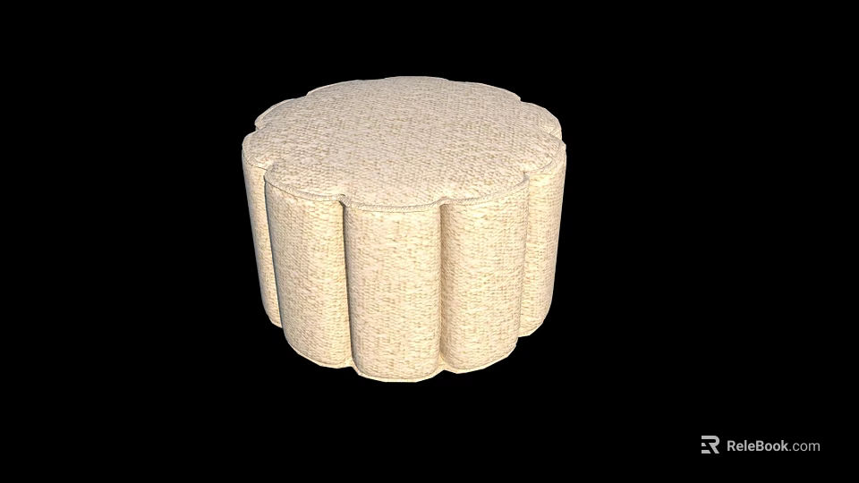 Round Beige Fabric Sofa Stool With Pleated Edges And Comfortable Design 3d model