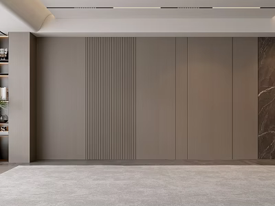 Modern Elegant Living Room Interior With Gray Tones Wooden Wall And Marble Accents 3d model