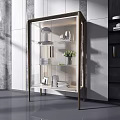 Modern Display Cabinet With Glass Doors Showcasing Plates Books Vase And Photo Frame