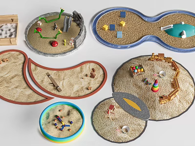 Various Designs Children's Sand Play Equipment With Toys Tools And Different Shapes 3d model