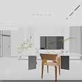 Modern TV Wall Living Room Interior Design With White Gray Decor LED Lights And Decorative Plant