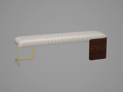 Modern Lounge Chair With White Padded Stitched Details Golden Metal Frame And Dark Wooden Side 3d model