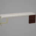 Modern Lounge Chair With White Padded Stitched Details Golden Metal Frame And Dark Wooden Side