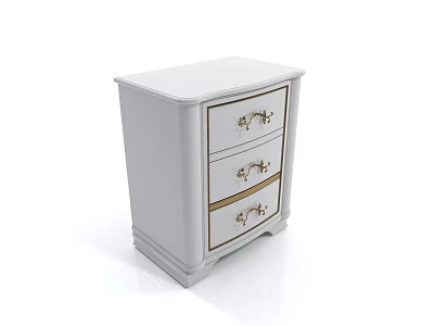 Elegant White Bedside Table With Three Drawers And Gold Decorative Handles 3d model