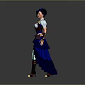 Fantasy Female Character In Blue White Outfit With Green Striped Stockings And Long Skirt