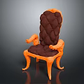 Ornate Armchair With Orange Carved Frame Dark Brown Tufted Cushion And Ornate Legs