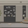Modern Built in Bookcase with Books Decorative Items LED Lighting in Living Room Interior