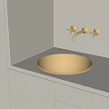 Modern Bathroom Sink with Gold Faucet and Round Basin on White Countertop and Cabinets