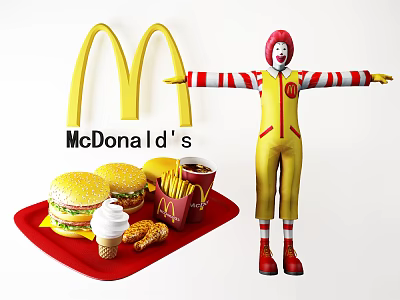 McDonald's Classic Food Tray With Hamburgers Fries Ice Cream And Fried Chicken 3d model