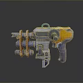 Futuristic Sci Fi Gun With Orange Gray Body And Mechanical Components Design 3d model