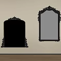 Black Carved Frame Mirrors Arched And Rectangular Designs On Beige Wall With Wooden Floor