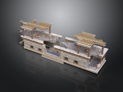 Ancient Architectural Model With Stone Platforms Columns And Multiple Roofs 3d model