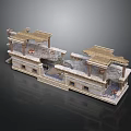 Ancient Architectural Model With Stone Platforms Columns And Multiple Roofs