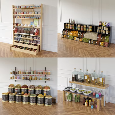 Wooden Multi Tiered Display Shelves For Organizing Food Jars And Bottles 3d model