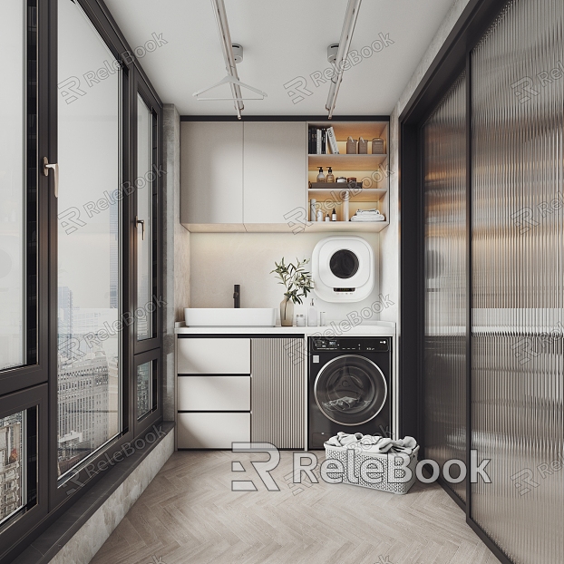 Modern Balcony Laundry Room Clothes Drying Room Balcony Home Balcony Washing Machine model