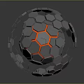 Metallic Geometric Sphere Made Of Hexagonal Polygons With Silver Black Red Futuristic Accents
