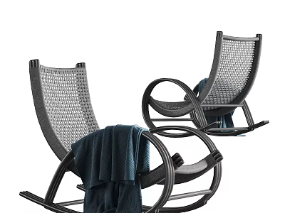 Leisure Rocking Chairs with Woven Mesh Design Black Metal Frame and Cozy Blanket 3d model