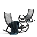 Leisure Rocking Chairs with Woven Mesh Design Black Metal Frame and Cozy Blanket