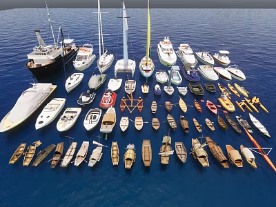 A Diverse Collection of Yachts and Boats in Blue Sea 3d model