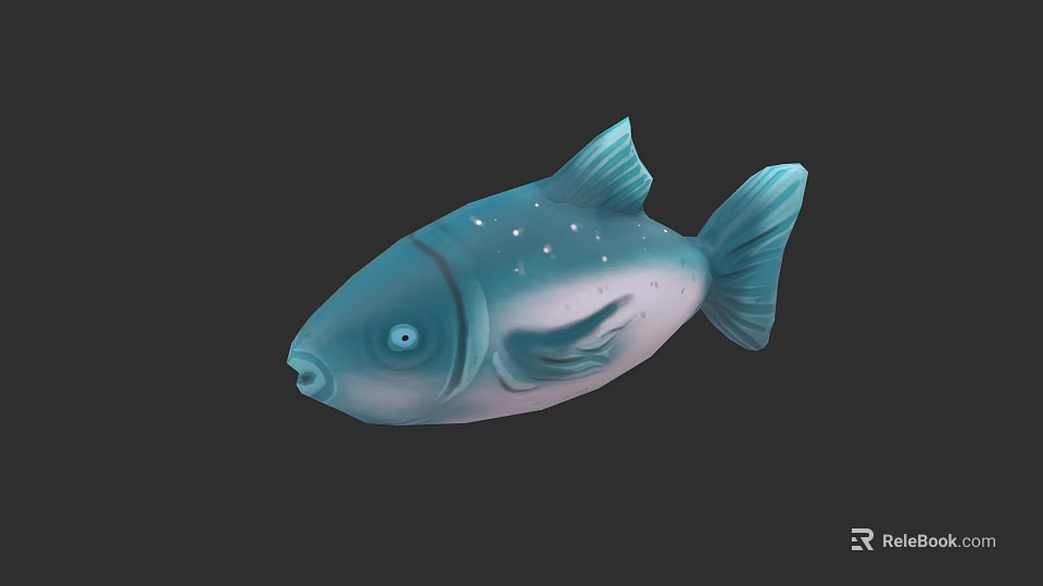 Blue And White Puffer Fish With Round Body Fins And Spots 3d model 