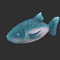 Blue And White Puffer Fish With Round Body Fins And Spots