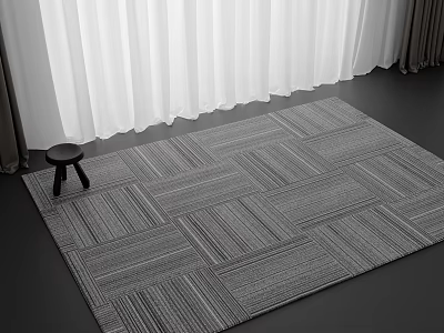 Square Carpet With Gray Geometric Pattern In Modern Interior With Small Stool 3d model