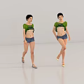Two Women Posing In Green Crop Tops And Denim Shorts On White Studio Background