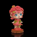 Cute Game Character Doll With Pink Rose Headpiece Big Blue Eyes And Wooden Base