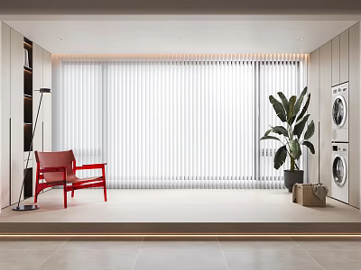White Vertical Blinds In Modern Living Space 3d model