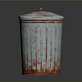Metal Trash Can With Striped Design And Red Lid For Home Daily Use