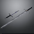 Two Decorative Swords With Silver Blades Black Handles And Different Lengths