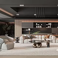 Modern Living Room With Beige Sofa Bookshelves And Rug
