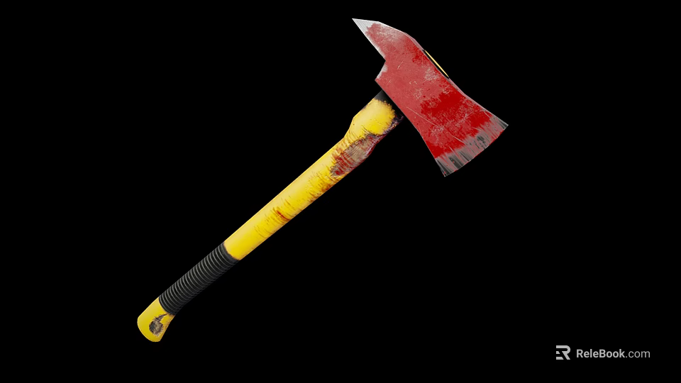 Firefighting Equipment Fire Axe Featuring Red Blade And Yellow Handle Design 3d model 