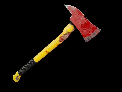 Firefighting Equipment Fire Axe Featuring Red Blade And Yellow Handle Design 3d model