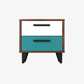 Modern Nightstand With White And Teal Drawers Brown Frame And Black Legs