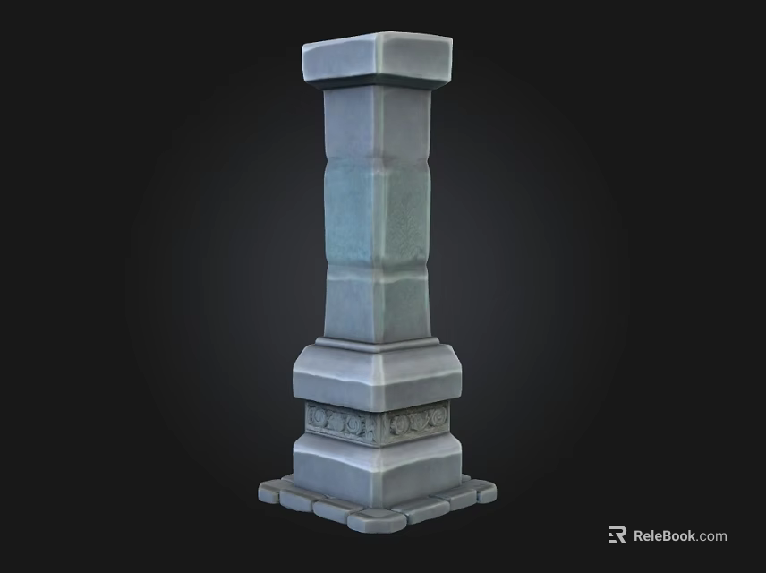 Stone Landscape Column with Decorative Base and Layered Geometric Design for Outdoor Garden 3d model 
