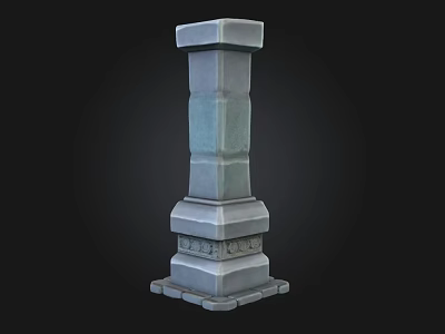 Stone Landscape Column with Decorative Base and Layered Geometric Design for Outdoor Garden 3d model