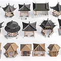 Chinese Traditional Pavilion Models With Various Styles And Wooden Roof Designs