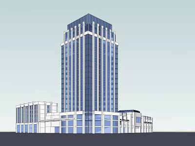 Modern High Rise Office Building With Glass Facade And Adjacent Structures 3d model