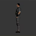 Tactical Human Character In Gray Combat Outfit With Vest Knee Pads And Gloves Standing Pose