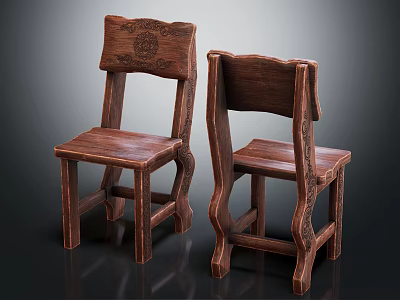 Two Wooden Leisure Chairs With Carved Backrest And Traditional Craftsmanship Design 3d model