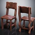 Two Wooden Leisure Chairs With Carved Backrest And Traditional Craftsmanship Design