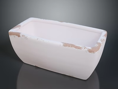 White Ceramic Planter With Distressed Brown Edges And Square Shape For Home Decor 3d model