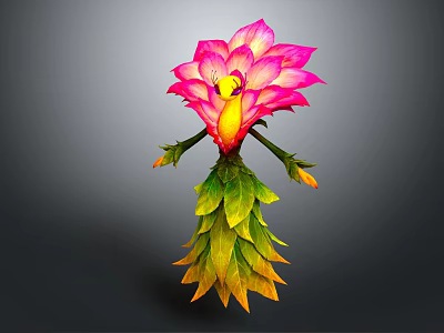 Vibrant Flower Character With Pink Yellow Petals And Green Leaf Body 3d model