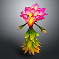 Vibrant Flower Character With Pink Yellow Petals And Green Leaf Body